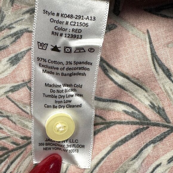 Jachs NY Mens Short Sleeve Button-Down Shirt Leaf Print Sz L Breeze Easy Wear - Picture 12 of 14